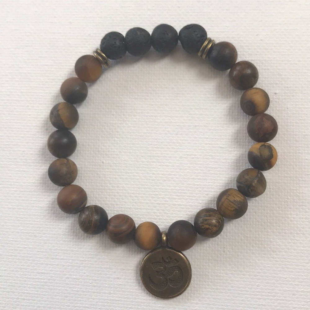 Tiger’s Eye/Lava Stone Om Beaded Bracelet
